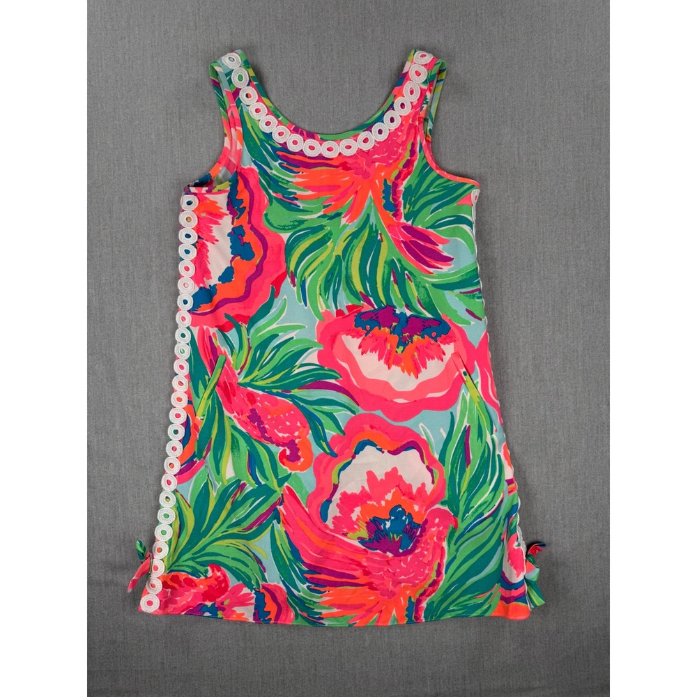 Lilly Pulitzer Stella Shift Dress Pink Green Floral Lace Trim Sleeveless